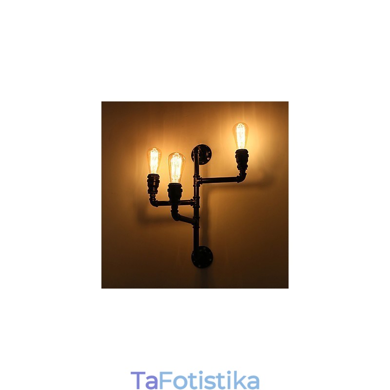 Vintage Industrial Pipe Φωτιστικά τοίχου Μαύρα Creative Lights Εστιατόριο Cafe Bar Διακοσμητικός φωτισμός με 3 ανοιχτόχρωμο φινίρισμα