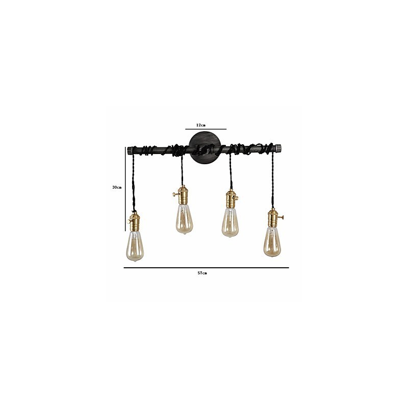 Vintage Industrial Pipe Φωτάκια τοίχου με διακόπτη Creative Lights Εστιατόριο Cafe Bar Διακοσμητικός φωτισμός με 4 ανοιχτόχρωμο φινίρισμα