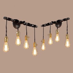 Vintage Industrial Pipe Φωτάκια τοίχου με διακόπτη Creative Lights Εστιατόριο Cafe Bar Διακοσμητικός φωτισμός με 4 ανοιχτόχρωμο φινίρισμα