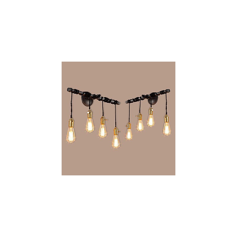 Vintage Industrial Pipe Φωτάκια τοίχου με διακόπτη Creative Lights Εστιατόριο Cafe Bar Διακοσμητικός φωτισμός με 4 ανοιχτόχρωμο φινίρισμα