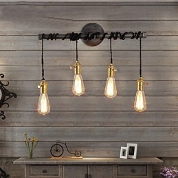 Vintage Industrial Pipe Φωτάκια τοίχου με διακόπτη Creative Lights Εστιατόριο Cafe Bar Διακοσμητικός φωτισμός με 4 ανοιχτόχρωμο φινίρισμα