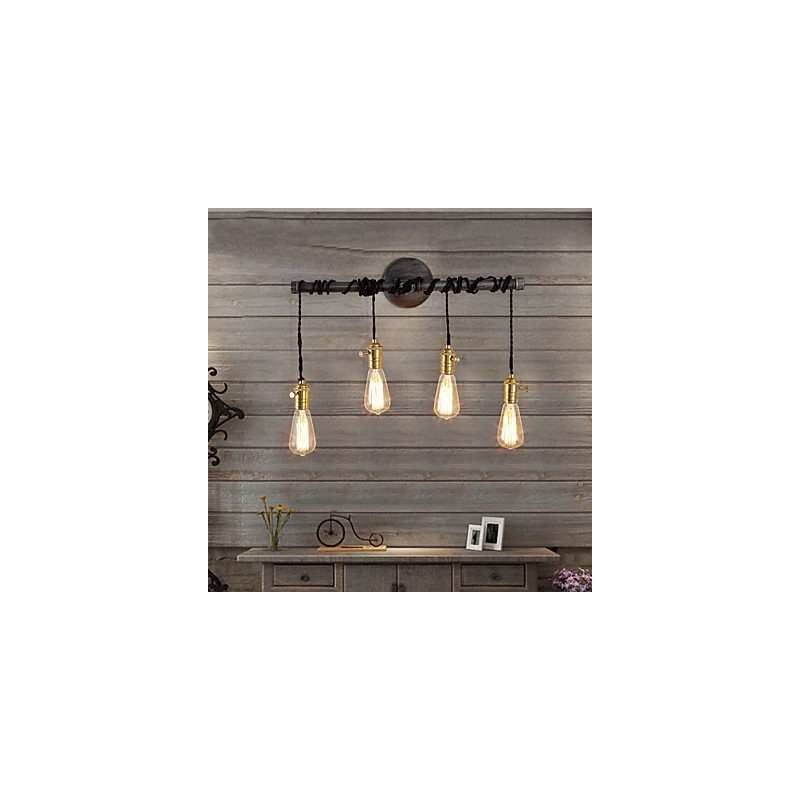 Vintage Industrial Pipe Φωτάκια τοίχου με διακόπτη Creative Lights Εστιατόριο Cafe Bar Διακοσμητικός φωτισμός με 4 ανοιχτόχρωμο φινίρισμα