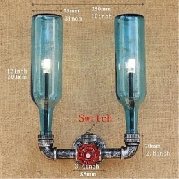 Retro Industrial Wind Switch Επιτοίχιο Φωτιστικό Μπουκαλιού Νερού Ανοιχτό μπλε