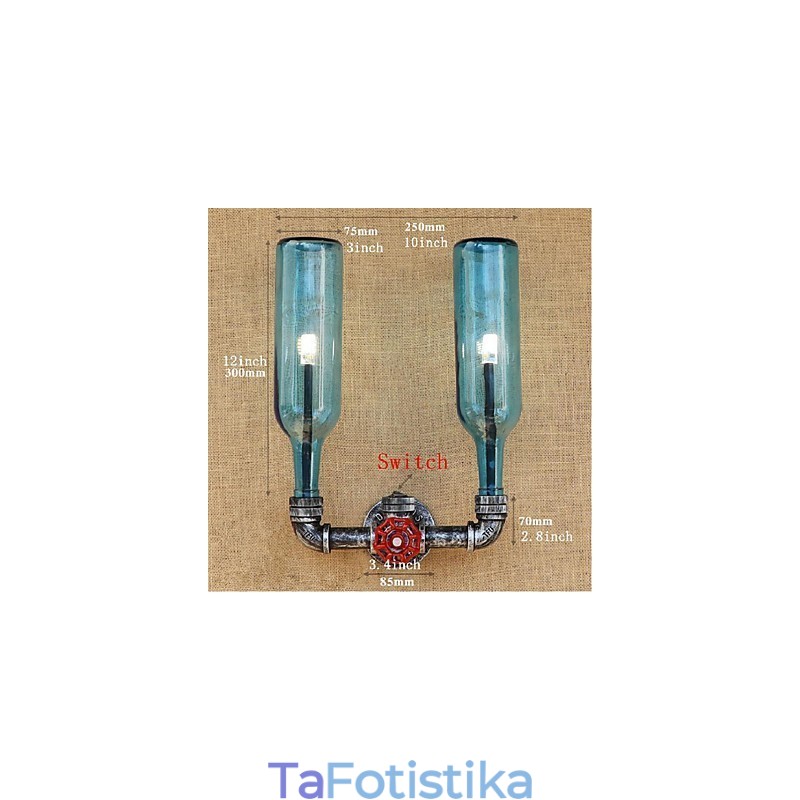 Retro Industrial Wind Switch Επιτοίχιο Φωτιστικό Μπουκαλιού Νερού Ανοιχτό μπλε