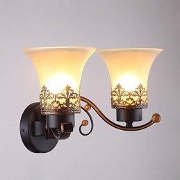 Double Head Amercian Countryside Vintage Metal με γυάλινο επιτοίχιο φωτιστικό για την καντίνα Σαλόνι Είσοδος Φουαγιέ Διακοσμητικό επιτοίχιο φωτιστικό