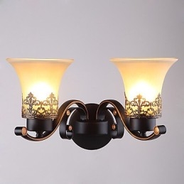Double Head Amercian Countryside Vintage Metal με γυάλινο επιτοίχιο φωτιστικό για την καντίνα Σαλόνι Είσοδος Φουαγιέ Διακοσμητικό επιτοίχιο φωτιστικό