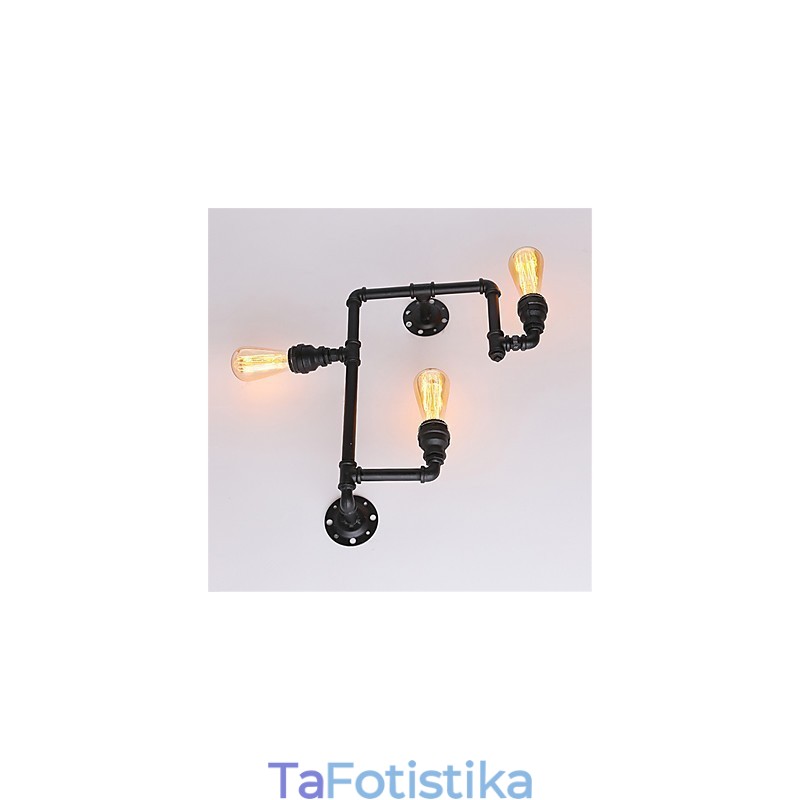 Vintage Industrial Pipe Φωτιστικά τοίχου Μαύρα Creative Lights Εστιατόριο Cafe Bar Διακοσμητικός φωτισμός με 3 ανοιχτόχρωμο φινίρισμα