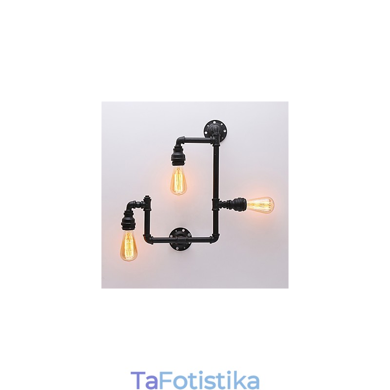 Vintage Industrial Pipe Φωτιστικά τοίχου Μαύρα Creative Lights Εστιατόριο Cafe Bar Διακοσμητικός φωτισμός με 3 ανοιχτόχρωμο φινίρισμα