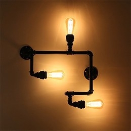 Vintage Industrial Pipe Φωτιστικά τοίχου Μαύρα Creative Lights Εστιατόριο Cafe Bar Διακοσμητικός φωτισμός με 3 ανοιχτόχρωμο φινίρισμα