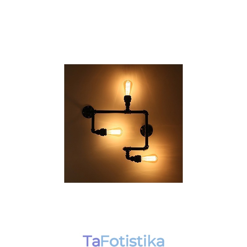 Vintage Industrial Pipe Φωτιστικά τοίχου Μαύρα Creative Lights Εστιατόριο Cafe Bar Διακοσμητικός φωτισμός με 3 ανοιχτόχρωμο φινίρισμα