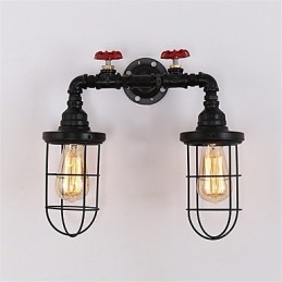 2 Heads Retro Industrial Pipe Wall Lights Simple Loft Black Birdcage Μεταλλική τραπεζαρία Κουζίνα Μπαρ Καφέ Διακόσμηση φωτισμού