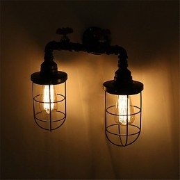 2 Heads Retro Industrial Pipe Wall Lights Simple Loft Black Birdcage Μεταλλική τραπεζαρία Κουζίνα Μπαρ Καφέ Διακόσμηση φωτισμού