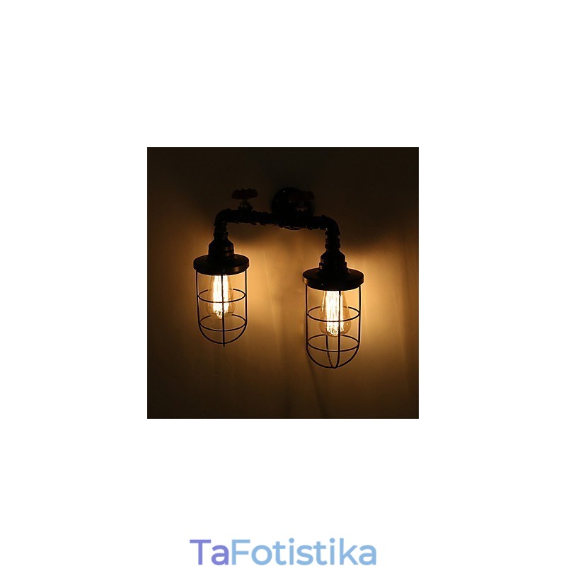 2 Heads Retro Industrial Pipe Wall Lights Simple Loft Black Birdcage Μεταλλική τραπεζαρία Κουζίνα Μπαρ Καφέ Διακόσμηση φωτισμού