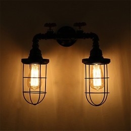 2 Heads Retro Industrial Pipe Wall Lights Simple Loft Black Birdcage Μεταλλική τραπεζαρία Κουζίνα Μπαρ Καφέ Διακόσμηση φωτισμού