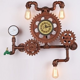 Vintage Industrial Pipe Φωτιστικά τοίχου Wood Gear Shape Δημιουργικά περιστρεφόμενα φώτα Εστιατορίου Cafe Bar Διακοσμητικός φωτισμός
