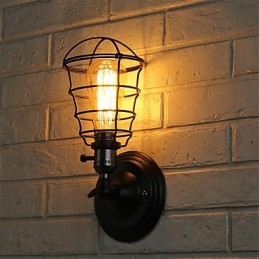 Με διακόπτη Vintage 1 Light Industrial Μαύρο Μεταλλικό Κλουβί Loft Φωτιστικό τοίχου Σαλόνι Τραπεζαρία Διάδρομος Καφέ Μπαρ Μπαρ Απλίκα τοίχου