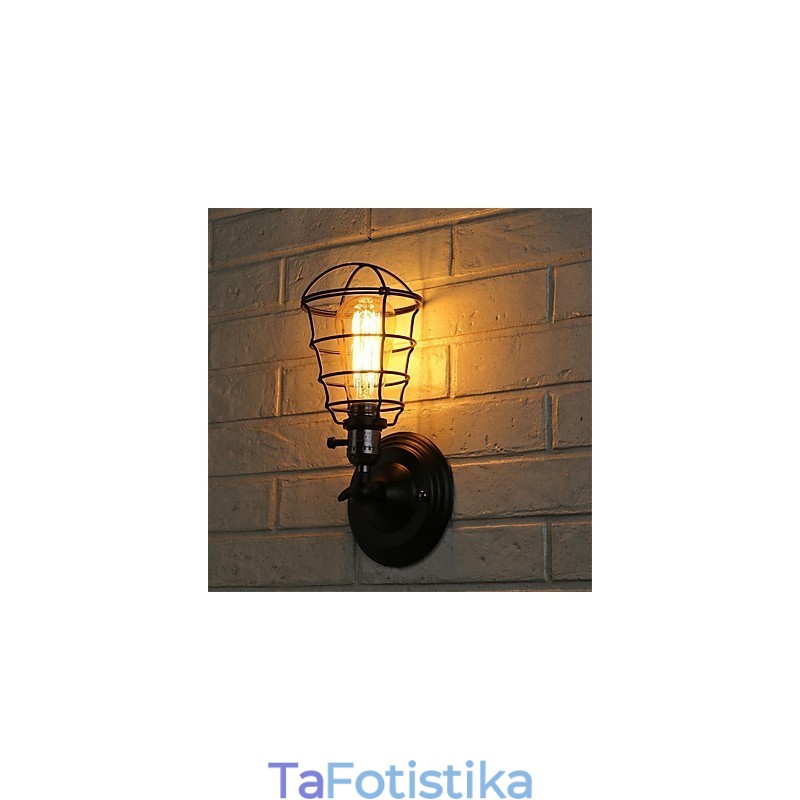 Με διακόπτη Vintage 1 Light Industrial Μαύρο Μεταλλικό Κλουβί Loft Φωτιστικό τοίχου Σαλόνι Τραπεζαρία Διάδρομος Καφέ Μπαρ Μπαρ Απλίκα τοίχου
