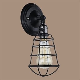 Με διακόπτη Vintage 1 Light Industrial Μαύρο Μεταλλικό Κλουβί Loft Φωτιστικό τοίχου Σαλόνι Τραπεζαρία Διάδρομος Καφέ Μπαρ Μπαρ Απλίκα τοίχου