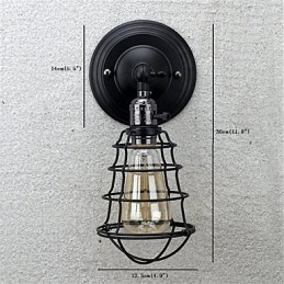 Με διακόπτη Vintage 1 Light Industrial Μαύρο Μεταλλικό Κλουβί Loft Φωτιστικό τοίχου Σαλόνι Τραπεζαρία Διάδρομος Καφέ Μπαρ Μπαρ Απλίκα τοίχου