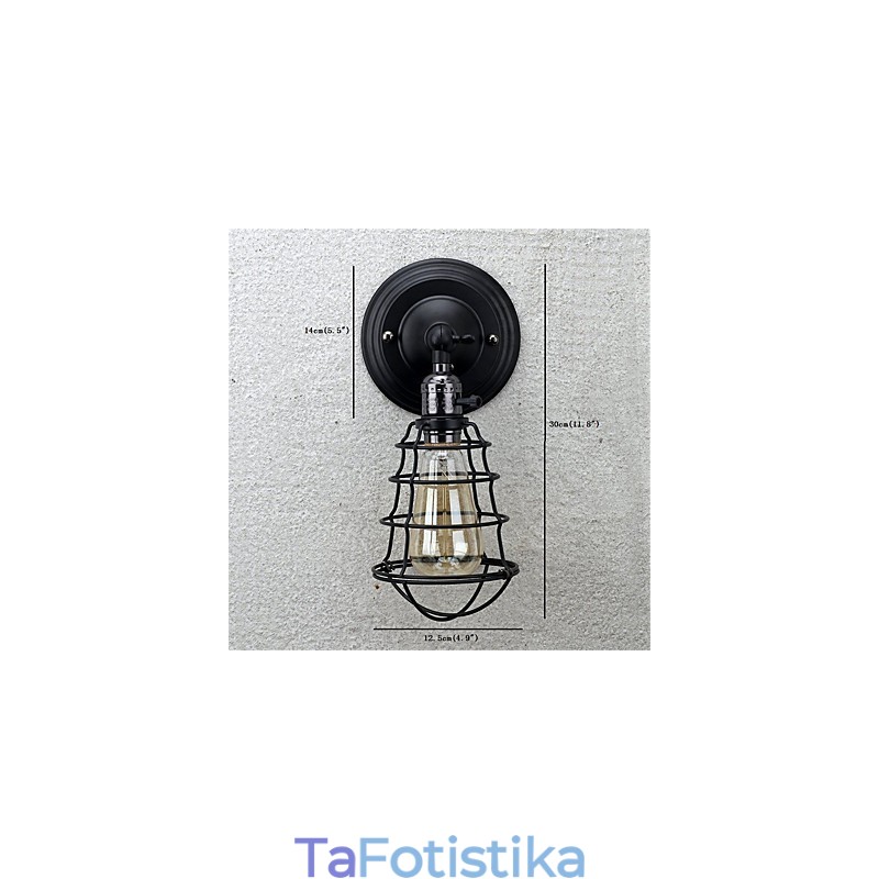 Με διακόπτη Vintage 1 Light Industrial Μαύρο Μεταλλικό Κλουβί Loft Φωτιστικό τοίχου Σαλόνι Τραπεζαρία Διάδρομος Καφέ Μπαρ Μπαρ Απλίκα τοίχου