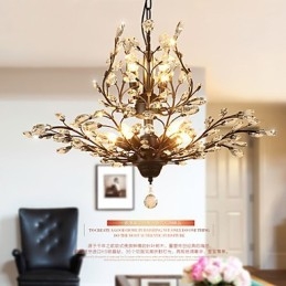 Vintage Crystal Flush Mount 8 Lights Metal Painting Μαύρο Ή Χρυσό