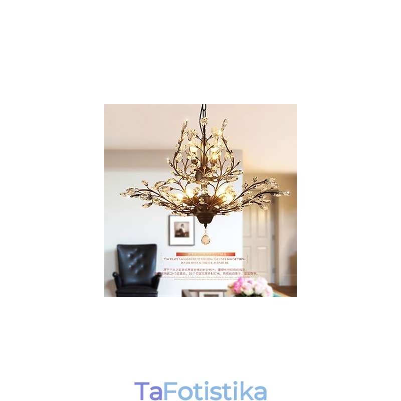 Vintage Crystal Flush Mount 8 Lights Metal Painting Μαύρο Ή Χρυσό