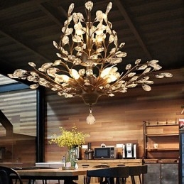 Vintage Crystal Flush Mount 8 Lights Metal Painting Μαύρο Ή Χρυσό
