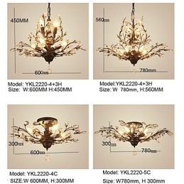 Vintage Crystal Flush Mount 8 Lights Metal Painting Μαύρο Ή Χρυσό