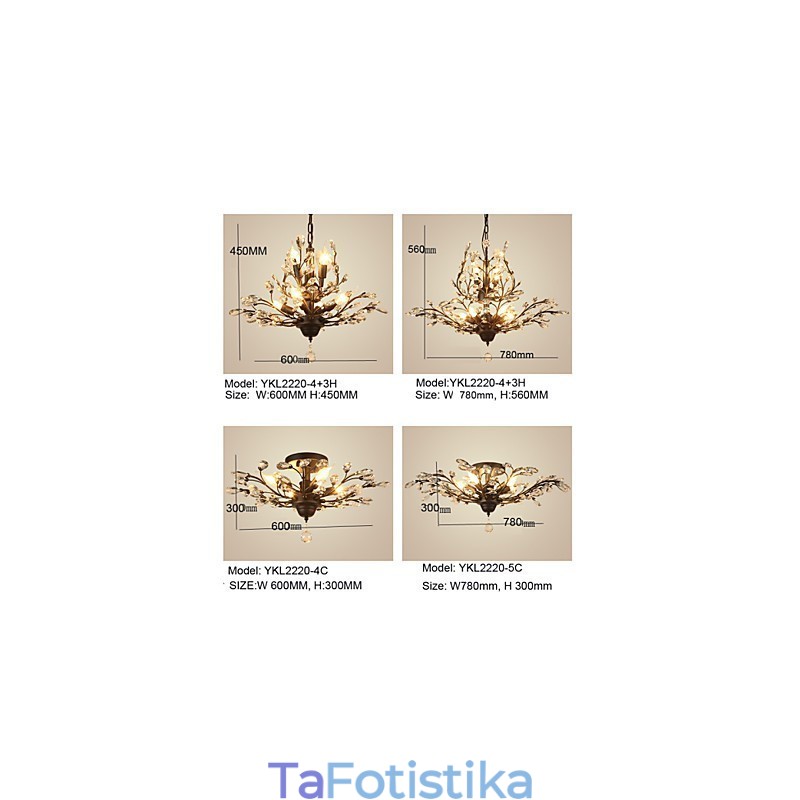 Vintage Crystal Flush Mount 8 Lights Metal Painting Μαύρο Ή Χρυσό