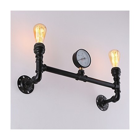 Vintage Industrial Pipe Φωτιστικά τοίχου Μαύρα Creative Lights Εστιατόριο Cafe Bar Διακοσμητικός φωτισμός με 2 ανοιχτόχρωμο φινίρισμα