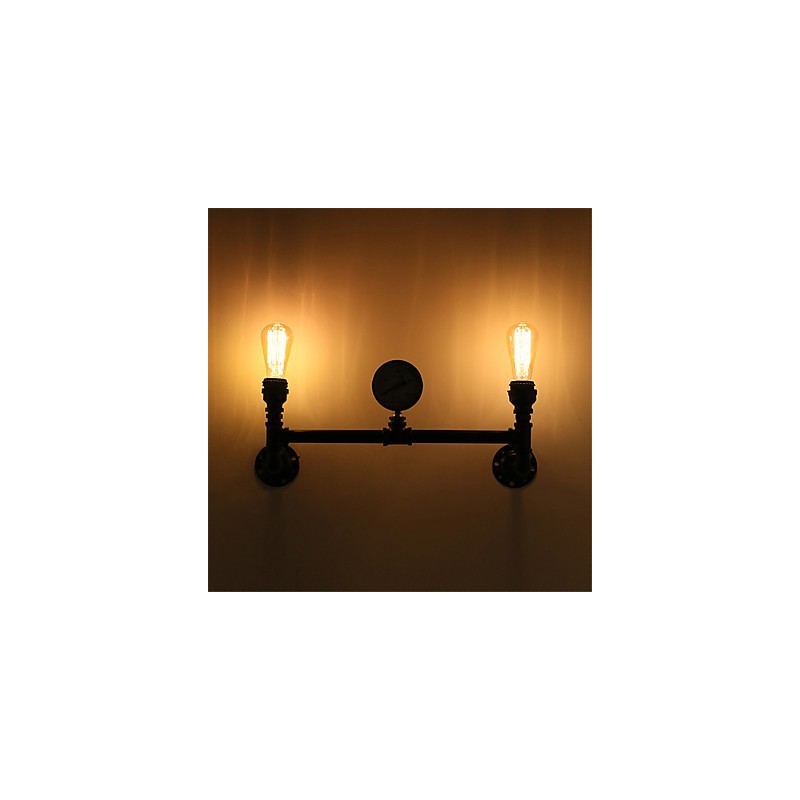 Vintage Industrial Pipe Φωτιστικά τοίχου Μαύρα Creative Lights Εστιατόριο Cafe Bar Διακοσμητικός φωτισμός με 2 ανοιχτόχρωμο φινίρισμα