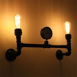 Vintage Industrial Pipe Φωτιστικά τοίχου Μαύρα Creative Lights Εστιατόριο Cafe Bar Διακοσμητικός φωτισμός με 2 ανοιχτόχρωμο φινίρισμα