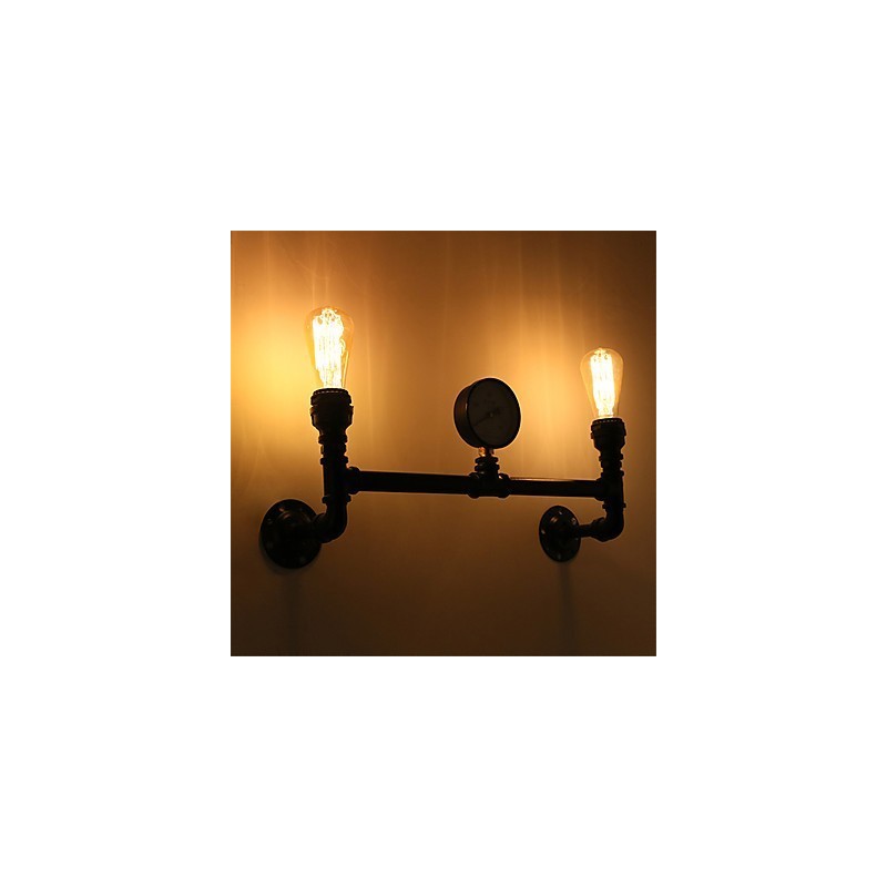 Vintage Industrial Pipe Φωτιστικά τοίχου Μαύρα Creative Lights Εστιατόριο Cafe Bar Διακοσμητικός φωτισμός με 2 ανοιχτόχρωμο φινίρισμα