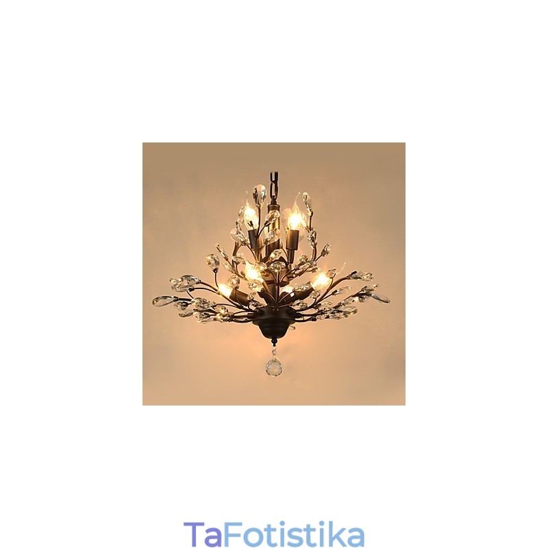 Vintage Crystal Flush Mount 8 Lights Metal Painting Μαύρο Ή Χρυσό