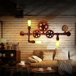 Vintage Industrial Pipe Φωτιστικά τοίχου Ξύλινο τιμόνι σε σχήμα Δημιουργικά περιστρεφόμενα φώτα Εστιατορίου Cafe Bar Διακοσμητικός φωτισμός