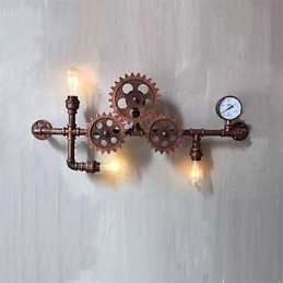 Vintage Industrial Pipe Φωτιστικά τοίχου Wood Gear Shape Δημιουργικά περιστρεφόμενα φώτα Εστιατορίου Cafe Bar Διακοσμητικός φωτισμός
