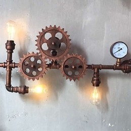 Vintage Industrial Pipe Φωτιστικά τοίχου Wood Gear Shape Δημιουργικά περιστρεφόμενα φώτα Εστιατορίου Cafe Bar Διακοσμητικός φωτισμός