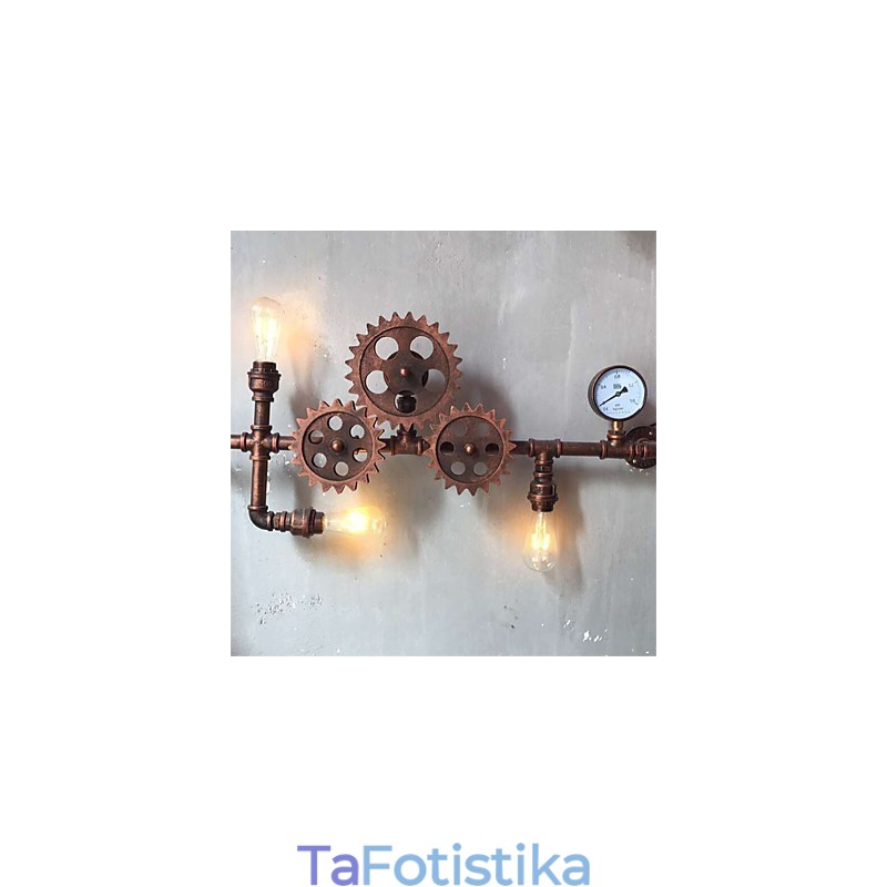 Vintage Industrial Pipe Φωτιστικά τοίχου Wood Gear Shape Δημιουργικά περιστρεφόμενα φώτα Εστιατορίου Cafe Bar Διακοσμητικός φωτισμός