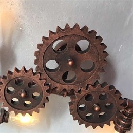 Vintage Industrial Pipe Φωτιστικά τοίχου Wood Gear Shape Δημιουργικά περιστρεφόμενα φώτα Εστιατορίου Cafe Bar Διακοσμητικός φωτισμός
