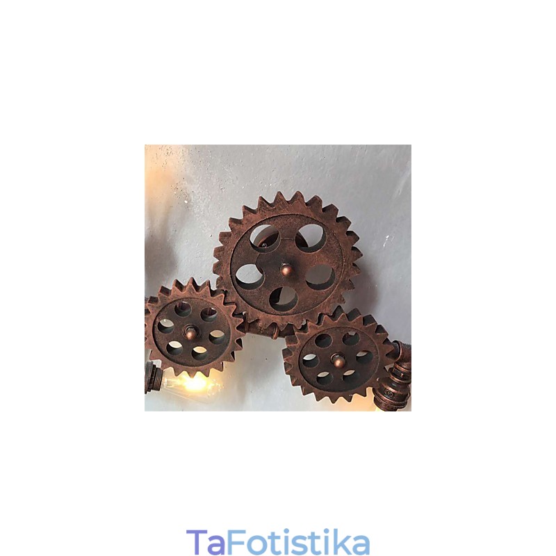Vintage Industrial Pipe Φωτιστικά τοίχου Wood Gear Shape Δημιουργικά περιστρεφόμενα φώτα Εστιατορίου Cafe Bar Διακοσμητικός φωτισμός