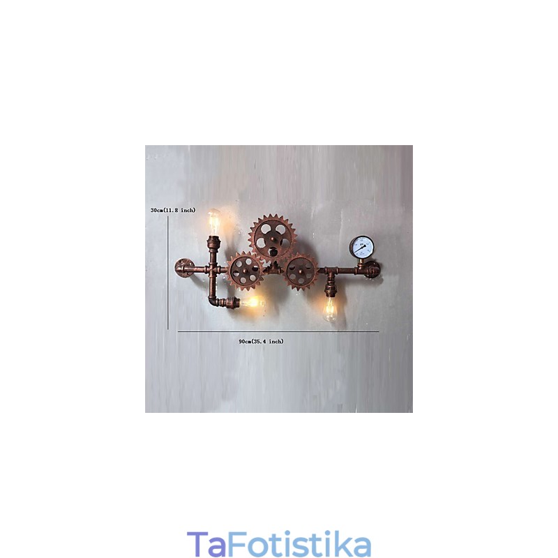 Vintage Industrial Pipe Φωτιστικά τοίχου Wood Gear Shape Δημιουργικά περιστρεφόμενα φώτα Εστιατορίου Cafe Bar Διακοσμητικός φωτισμός