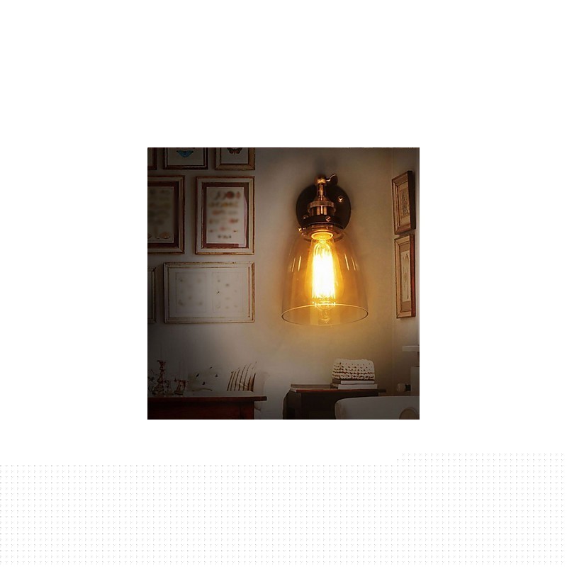 Industrial Edison Simplicity Γυάλινη Απλίκα Τοίχου Μεταλλικό Καπάκι Βάσης Τραπεζαρίας Δωμάτιο γραφείου Φωτιστικό τοίχου στο διάδρομο
