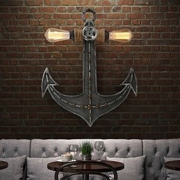 Vintage Industrial Wall Lights Wood Boat Anchor Shape Creative Restaurant Cafe Bar Διακοσμητικός φωτισμός