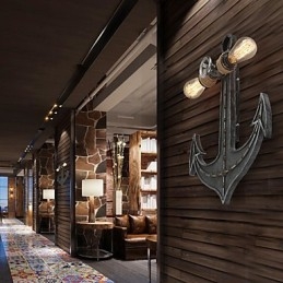 Vintage Industrial Wall Lights Wood Boat Anchor Shape Creative Restaurant Cafe Bar Διακοσμητικός φωτισμός