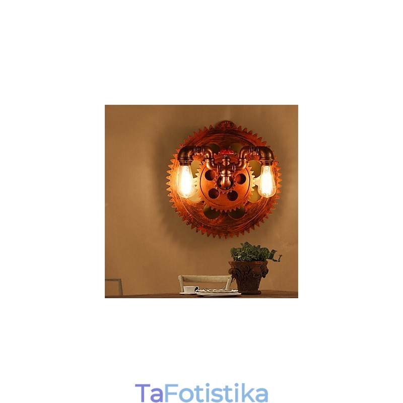 2 κεφαλές Vintage βιομηχανικά φωτιστικά τοίχου Ξύλινα φώτα σχήματος εστιατορίου Cafe Bar Διακόσμηση Απλίκες τοίχου