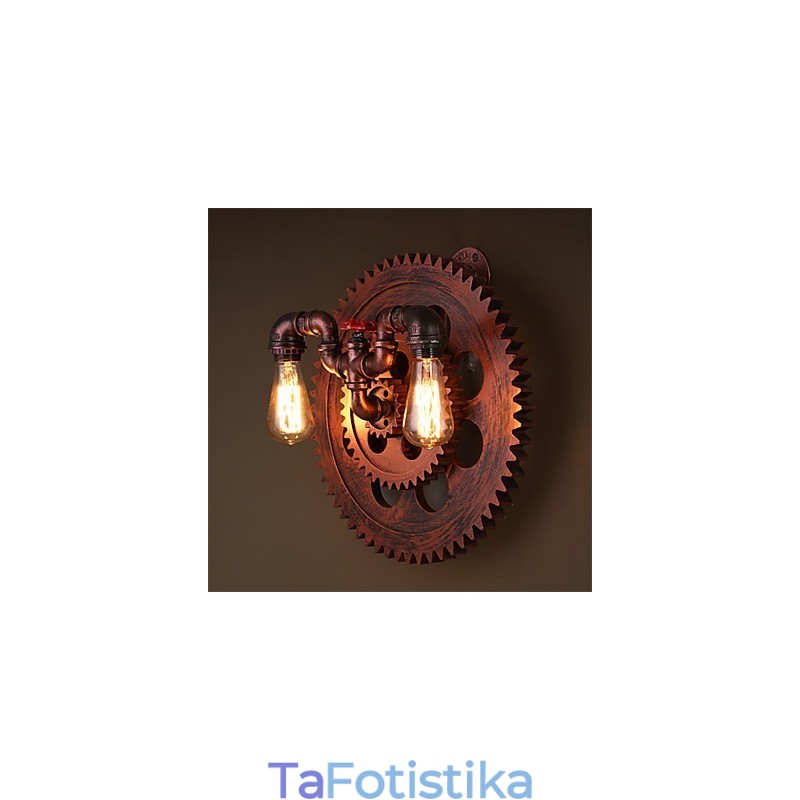 2 κεφαλές Vintage βιομηχανικά φωτιστικά τοίχου Ξύλινα φώτα σχήματος εστιατορίου Cafe Bar Διακόσμηση Απλίκες τοίχου