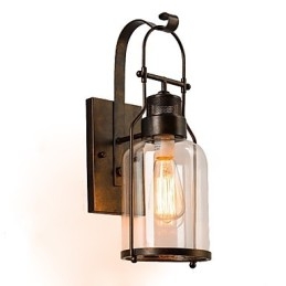 Retro Industrial Loft Lantern 1 ελαφριά απλίκα τοίχου με διάφανο γυαλί