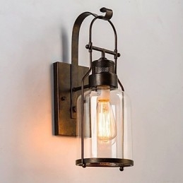 Retro Industrial Loft Lantern 1 ελαφριά απλίκα τοίχου με διάφανο γυαλί