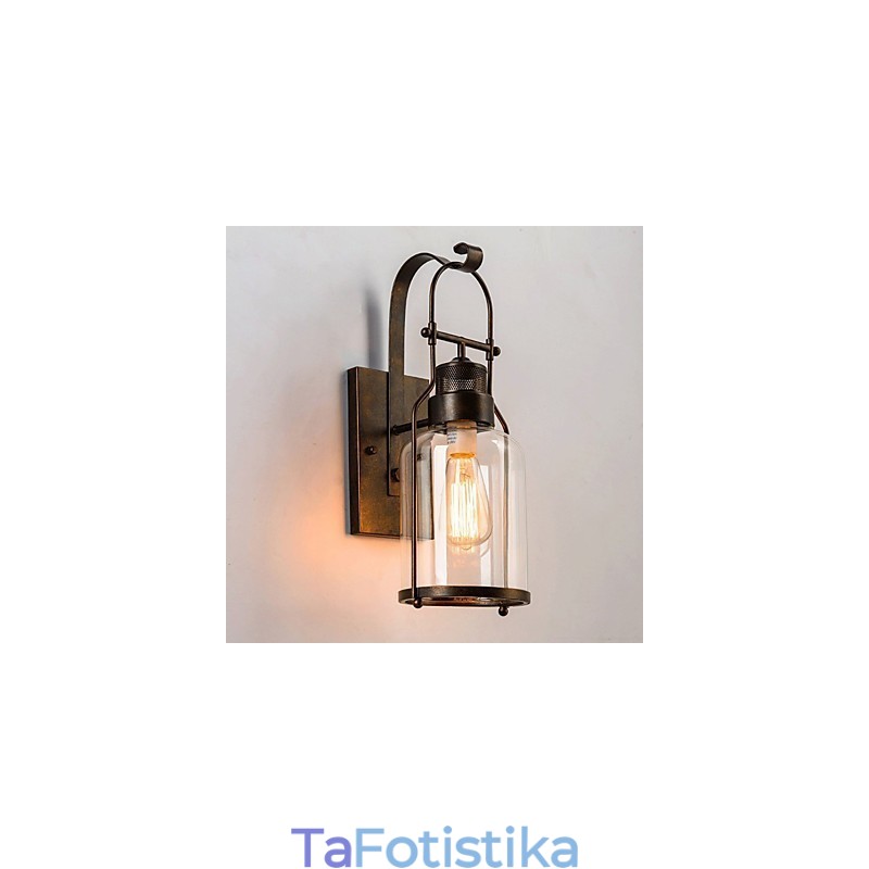 Retro Industrial Loft Lantern 1 ελαφριά απλίκα τοίχου με διάφανο γυαλί