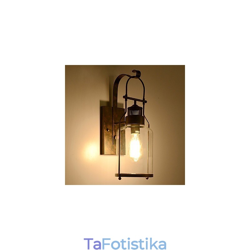 Retro Industrial Loft Lantern 1 ελαφριά απλίκα τοίχου με διάφανο γυαλί